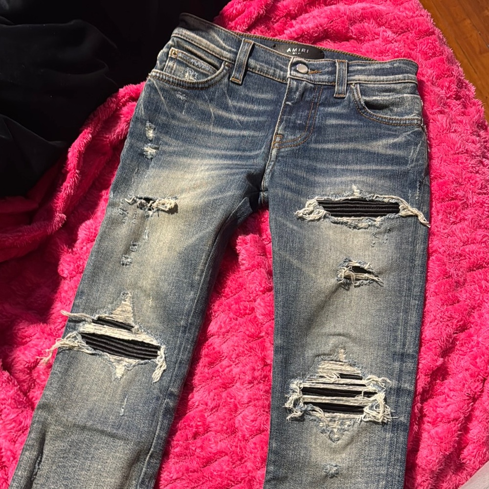 AMIRI Blue Distressed Slim Fit Jeans